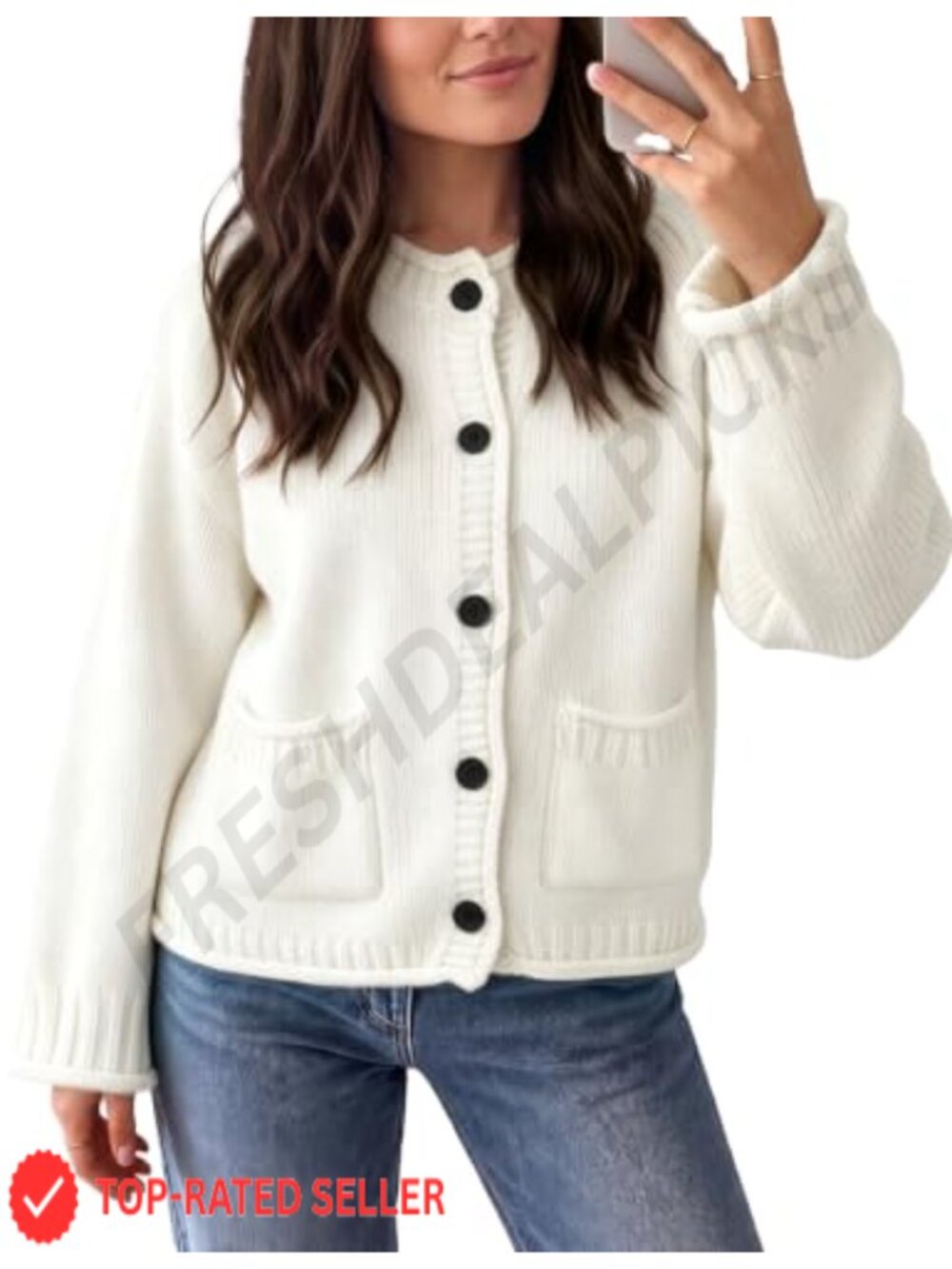Chunky Knit Rollneck Button-Down Cardigan Sweater with Pockets